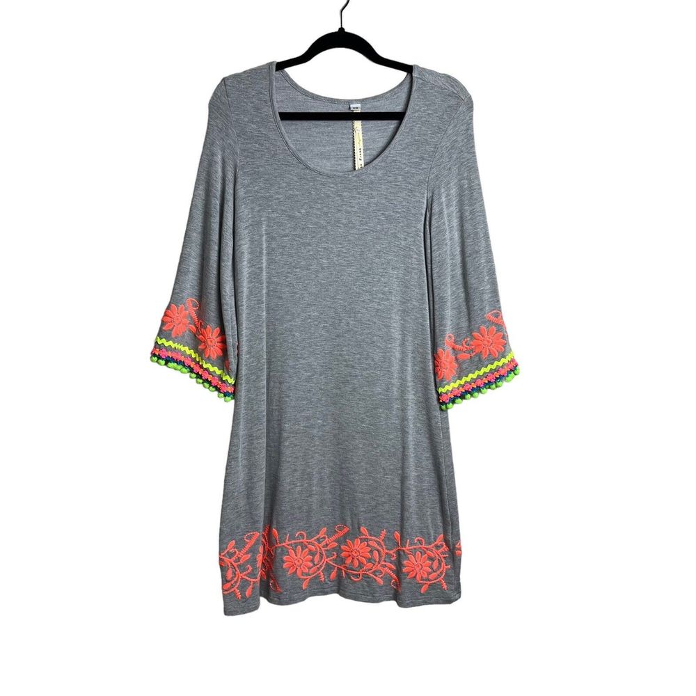 Uncle Frank Gray Embroidered Tunic Shirt Dress Size XSmall Neon Embroidery
